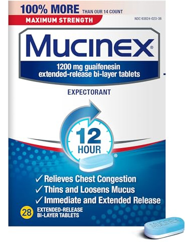 Mucinex 12Hr Max Strength Expectorant, Chest Congestion Relief, 28 Tablets