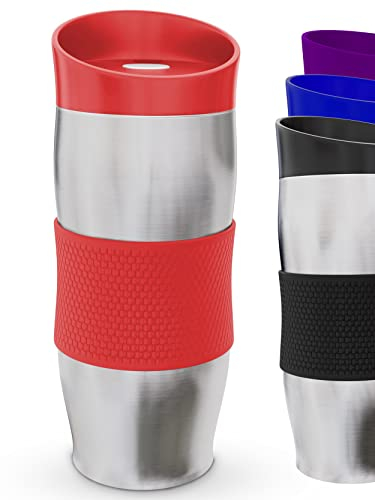 Praknu Termo Café para llevar - 400 ml - Hermético - Mantiene la Bebida Caliente - Para Llevar - Apto para Lavavajillas - Rojo