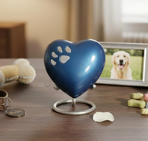 Urne funéraire pour animaux de compagnie eSplanade | Urne en laiton | Urne en métal | Urne funéraire | Souvenirs commémoratifs | Urne Chien et Chat (Bleu avec Support)