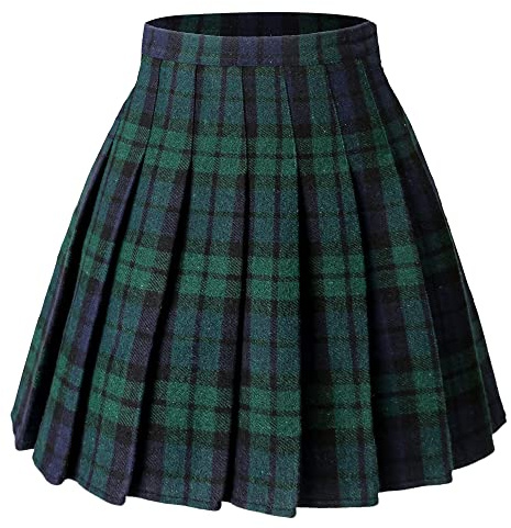 Hoerev Jupe plissée Polyvalente avec Short pour Femme,Rayure Bleue Verte,34