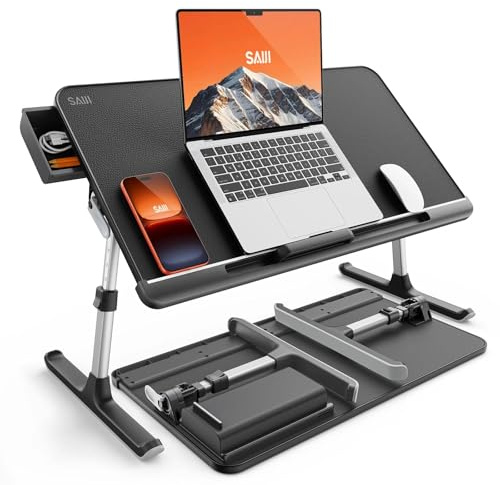 SAIJI Sängbricka för bärbar dator, justerbart laptop-sängbord i PVC, bärbart stående skrivbord med förvaringslåda, vikbart knäbord för soffa och golv (mörkt svart)