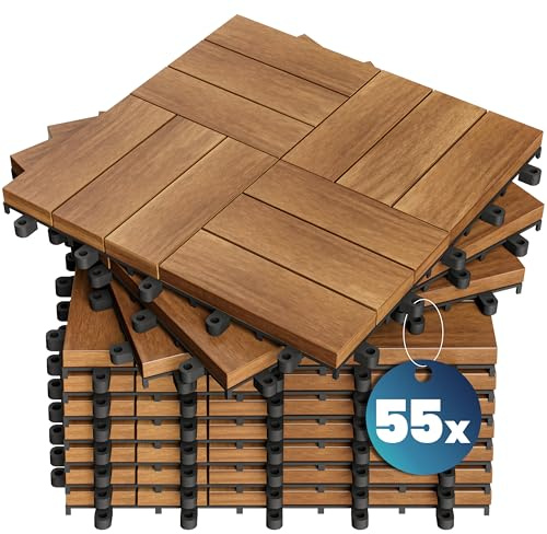 Dalles de terrasse bois d'acacia certifié FSC® 5m² dalle acacia mosaïque 30x30cm système de clips dalle découpe possible