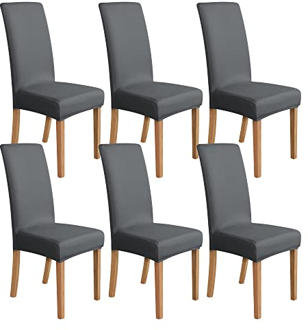 Amazon Basics Stretch Dining Chair Covers, Set of 6, Dark Grey, Solid