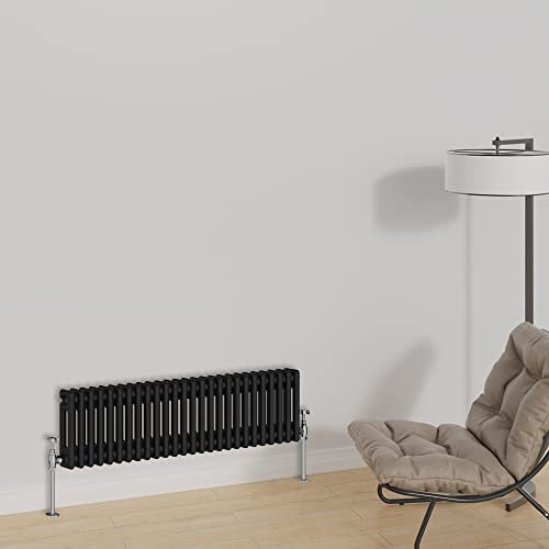 Warmehaus Horizontal Traditional Column Designer Radiator 300x1190mm Double Panel Cast Iron Black Central Heating Radiators