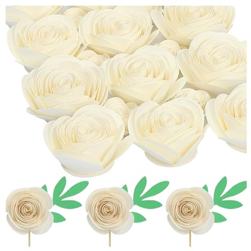 Mverse 3D Mini White Roses Artificial Flowers, Mini Paper Flowers Decorations for Custom Shadow Box Frame, Handmade Crafts DIY Gift (18 Pieces, Milky)