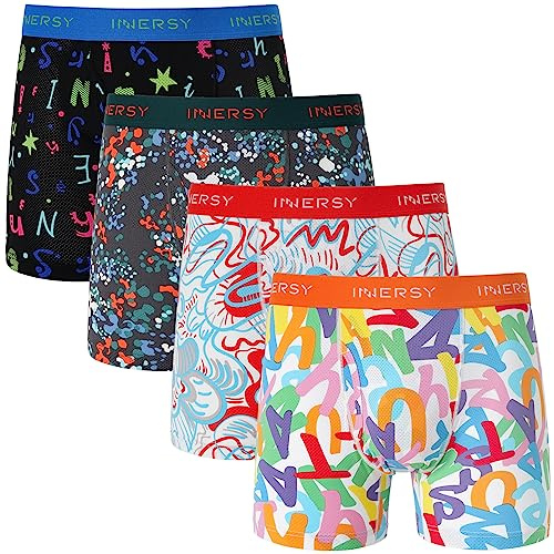 INNERSY Boxer Shorts Men with Fly Underwear Trunks, M, Colourful Letter
