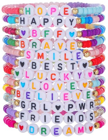 RINTOLER Heishi Surfer Clay Bead Bracelets Set for Women - Preppy Smile Evil Eye Beaded Stretch Bracelets Elastic Layering Friendship Bracelets- Stackable Boho Disc Summer Jewelry Set (BEAD 12pc -A)