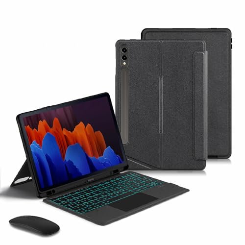 GUPENAA Keyboard Case for Samsung Galaxy Tab S8 Plus/S8+/S7 FE/S7+/S7 Plus 12.4'', 7 Color Backlit, Magnetic Detachable Wireless Bluetooth Keyboard with Mouse