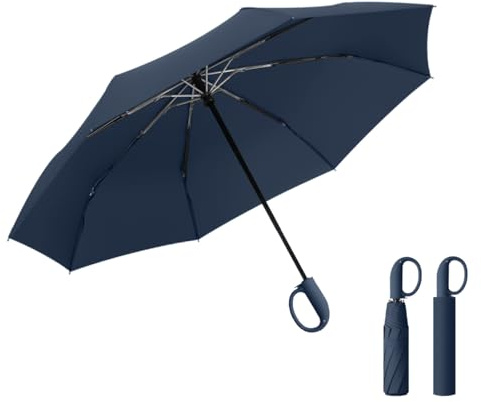AKINOYAMA Regenschirm groß Sturmfest –Automatisches Öffnen/Schließen Golf Umbrella Karabinergriff für Herren und Damen (Marineblau)