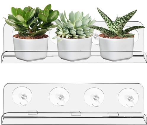 PRITOK Scaffale per finestre in acrilico per piante, 2 pezzi, trasparente, a ventosa, per finestre, per piante, 30 cm, per davanzale, per piante, fotocamera