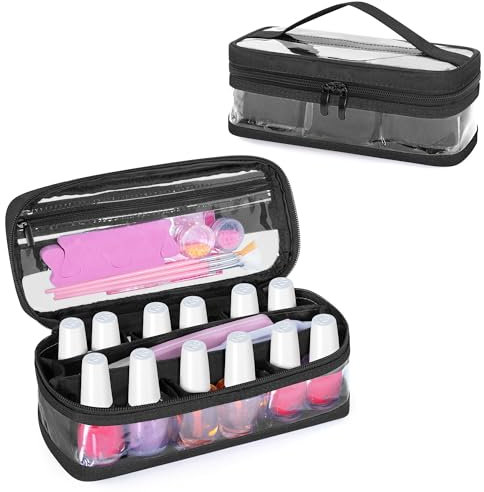 BAFASO Clear Nail Polish Organiser Case Holds 12 Bottles (15ml - 0.5 fl.oz), PVC Nail Polish Storage with a Removable Inner Pouches (Bag Only), Black, (Patented)
