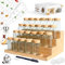 SAEIV Bocaux À Épices Carrés Avec Plateaux Bambou 2-En-1 (FCM®) - Lot De 24X120Ml Saupoudreuses, Bocaux Avec Étagère & Set, 120 Étiquettes Gain De Place Pour Organisation Cuisine
