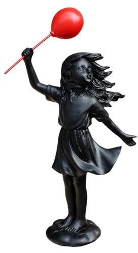 Fille debout - sculpture de jardin - Figure de résine avec ballon | Décoration résistante aux intempéries pour la pelouse, la terrasse, le parc, le mariage, le salon, la table de chevet, la zone intér