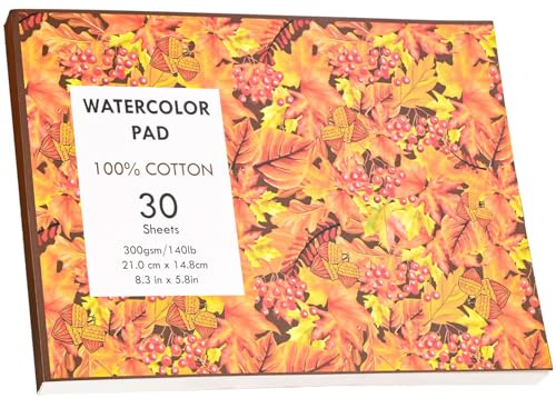 30 Sheets Watercolour Paper Pad,140 lb/300 GSM Water Colour Paper,A5 (8.3 x 5.8) Artist Painting Drawing Paper Book for Adults Kids, Mixed Media, Markers and Sketchbook