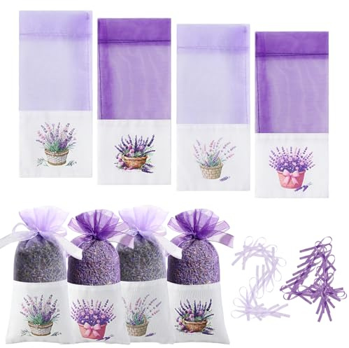 Lvjkes 24 Pezzi Sacchetti di Lavanda bustina, Sacchetti Vuoti Viola Garza di Coulisse di Cotone per Lavanda, spezie ed Erbe, Bustine di profumo per il guardaroba, Borsa regalo per aromi per auto (E)