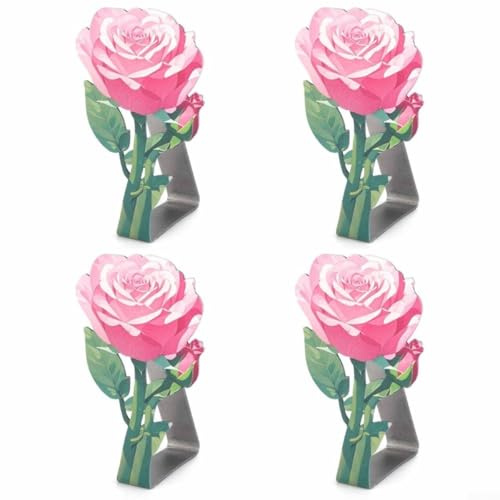 Lot de 4 pinces à nappe en acier inoxydable pour tables jusqu'à 4 à 5 cm d'épaisseur, pince ferme pour nappes de table pour mariages, pique-niques et événements à manger (rose)