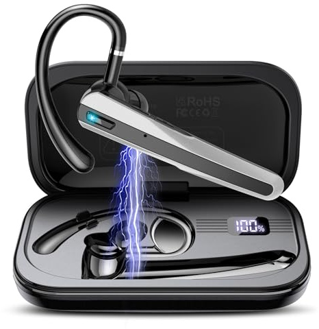 Atheewon V5.3 Bluetooth Headset, Headset Kabellos Freisprech mit ENC Dual Geräuschunterdrückung Mic, 120 Std Spielzeit In-Ear mit LED-Ladebox, Bluetooth Ohrhörer für Handy/Trucker Fahrer/Geschäft