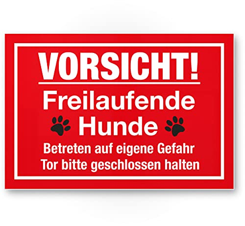 Komma Security Vorsicht freilaufende Hunde - Hunde Schild Hinweisschild Gartentor Gartenzaun - Türschild Haustüre Warnschild Abschreckung Einbruchschutz - Tor geschlossen halten