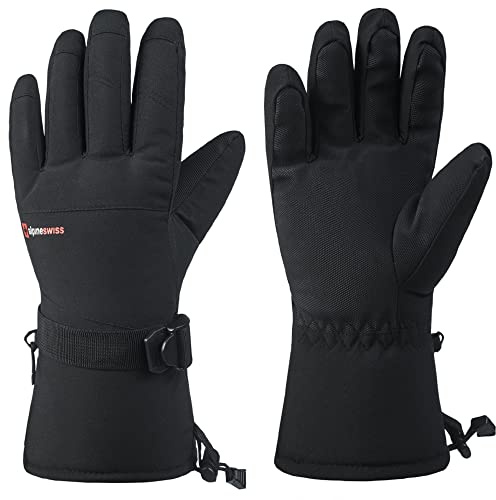 Alpine Swiss Mens Waterproof Gauntlet Snow Ski Gloves Winter Sport Snowboarding Windproof Warm 3M Thinsulate BLK Large