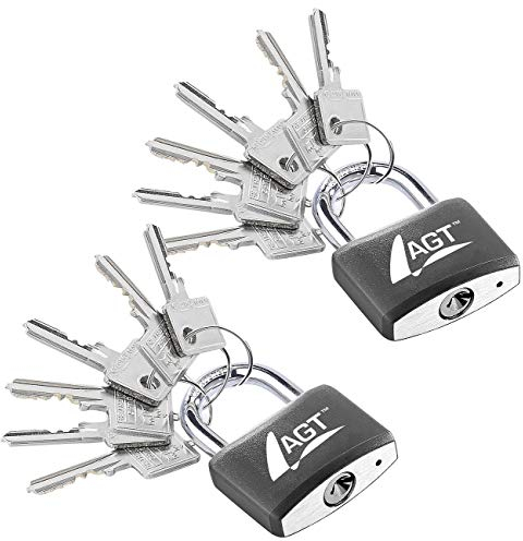 AGT Schlösser: 2 Vorhängeschlösser aus Aluminium, Messing & Stahl, 43mm, 12 Schlüssel (Schlüssel-Vorhänge-Schloss, Hangschloss, Zylinderschloss)