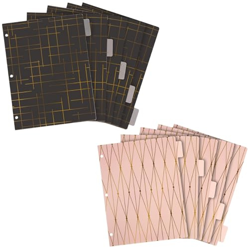 Paper Junkie 6 Sets of 5 Tab Dividers for 3 Ring Binders, 30 Total Bulk Dividers for Office, School Supplies (Pink, Black, 8.5 x 11 in Binder)