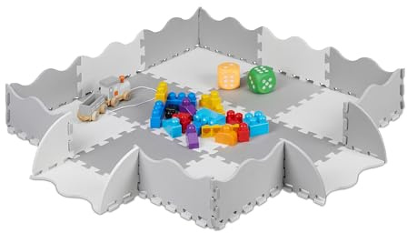 Relaxdays Tappeto Puzzle in 25 Parti, in Gommapiuma Eva, Atossico, 3 x 3 m, con Bordo Rialzato, Antiurto, Grigio/Bianco