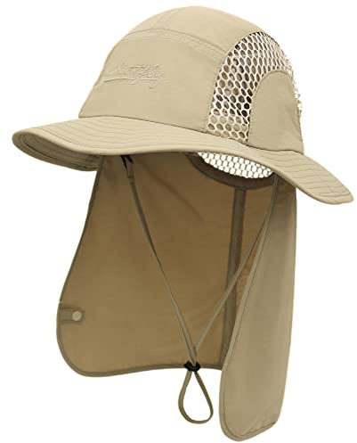 Gorra de Safari Unisex con Protección Extra Larga para la Nuca, Sombrero Legionario, Protección UV UPF 50+ Transpirable para Camping Exterior 56-60cm - Caqui