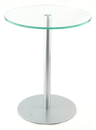 freeroom24 Designer Beistelltisch Glas Silber 50x50x40 cm - Wohnzimmertisch modern - stabiler Couchtisch - praktischer Coffee Table rund - kleiner Kaffeetisch - Glastisch - Sofatisch - Made in Germany