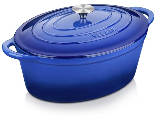 Velaze Cast Iron Enamel Cooking Pot,Non Stick Dutch Oven Pot,Casserole Dishes with Lids Oven Proof,Non-Stick Enameled Dutch Oven for All Cooktops 34cm/7.5L(Blue)