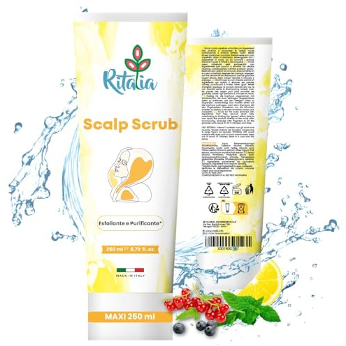 Groß 250ml SCALP SCRUB Bio Ohne Sulfate und Parabene Ritalia® KOPFHAUT PEELING für fettiges oder trockenes Haar entgiftet, reinigt und bringt die Kopfhautpflege ins Gleichgewicht