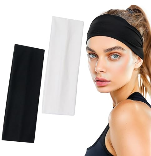 Sularpek 2 st pannband, sport och yoga hårband, halkfritt unisex huvudband, bomull för kvinnor eller män, ansiktsrengöring, fitness (svart, vit)