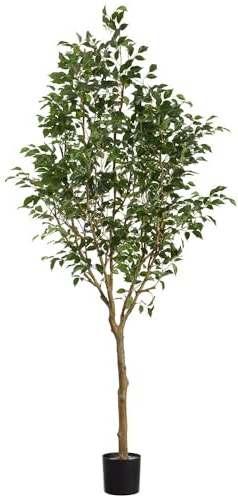 SilksAreForever 7'6 Ficus Benjamina Leaf Silk Tree w/Pot -Green