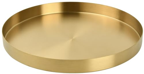 volumoon Plateau rond décoratif doré Ø 30 cm Plateau de service rond en acier inoxydable Plateau décoratif et assiette à bougie pour maquillage, bijoux, thé, café, boissons, articles de toilette