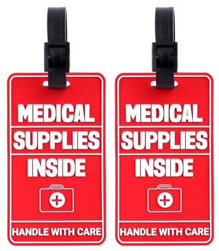 2pz Forniture Mediche All'Interno Etichette, Etichette Mediche per Bagagli Medici Design Tridimensionale con Schede Informative e 2pz Cinghie Robuste per Varie Valigie o Zaini Viaggio