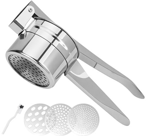 LAGAHS Kartoffelpresse Edelstahl, Kartoffelpüree mit 3 austauschbaren Scheiben, Kartoffelstampfer für Obst und Gemüse Großes Fassungsvermögen（mit Bürste）