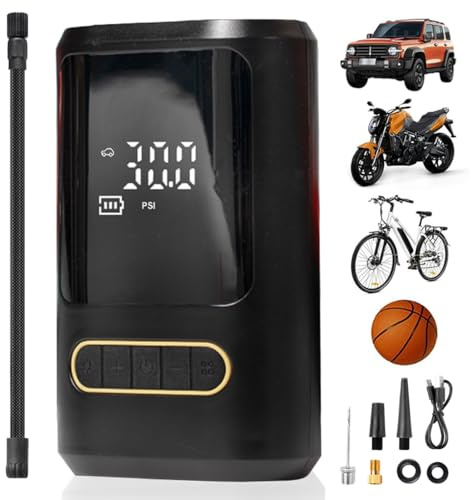 Portable Bike Air Compressor – Mini Electric Tire Pump with Auto Shut-Off, Multi-Valve Compatible, Rechargeable Tire Inflator for Bikes, Cars & E-Bikes