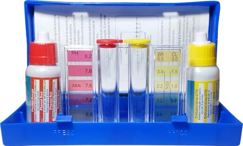 Test Kit analizzatore di pH e cloro (Otho/Phenol) 6 gocce per misurare i valori di pH e cloro dell'acqua della tua piscina, spa o vasca idromassaggio (Test Kit Olissa 6 gocce)