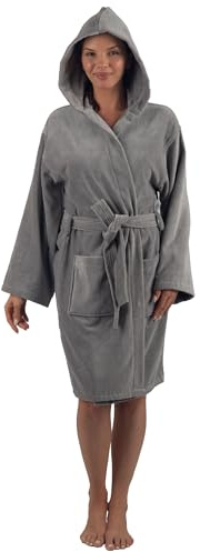 Alpine Swiss Stacy Womens Hooded Bathrobe Cotton Terry Cloth Robe Super Absorbent Quick Drying Luxury Hotel Spa Robe GRY S/M