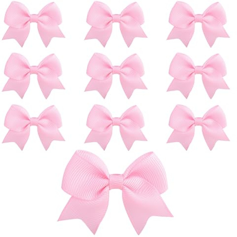 Cuixia 10Pcs Baby Hair Clips, 1.7x2.4inch Pink Mini Baby Bows Hair Clips for Girls, Boutique Grosgrain Ribbon Alligator Clip for Girls Toddlers Kids Hair Accessories