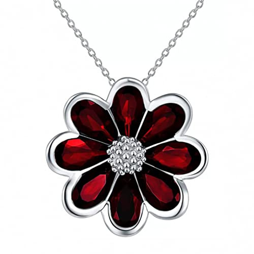 MMRTDJDR Pendentif Fleur de Grenat Naturel 12,0 CT, Collier en Argent Sterling 925 Massif, Bijoux Fins en Pierres précieuses, chaîne de 18 Pouces pour Anniversaire