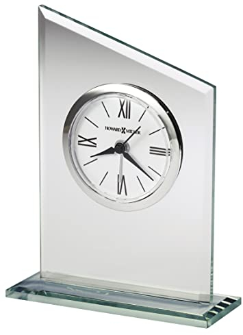 Howard Miller Leigh Table Clock 645-805 – Modern Glass with Quartz, Alarm Movement