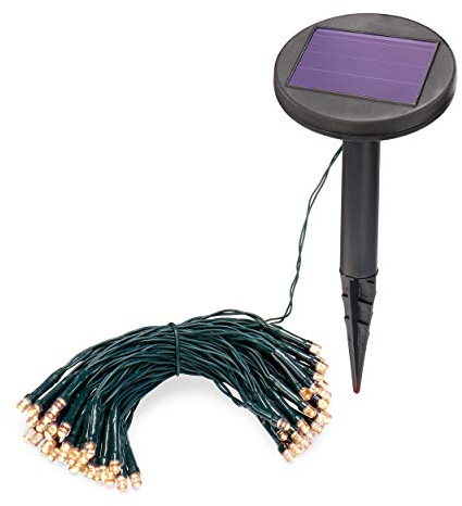 Esotec Solar Lichterkette, 6m, 60 LEDs, warmweiß, Zuleitung 2m, Akku, Solarmodul, Erdspieß, Außenlichterkette, Hochzeit, Garten, Wintergarten, Terrasse, winterfest, außen, 102168