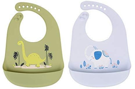 XPOOS 2 Stück Baby Lätzchen Silikon wasserdichte, Silikon-lätzchen Babylätzchen mit Auffangschale Unisex für Entwöhnen BPA Frei,Abwaschbar Verstellbare Einfache Reinigung