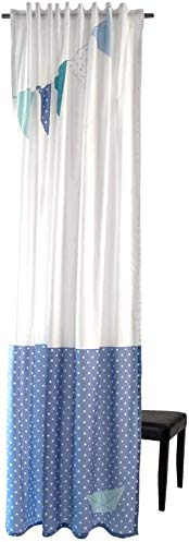 Barngardine flaggor dolda slingor dekorativ sjal barnrumsgardin 100 % bomull 140 x 245 cm vit/blå