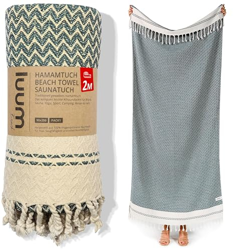 Luum® Strandtuch groß 90x200 Hamamtuch Saunahandtuch Badetuch Handtuch Yogatuch Duschtuch Strandhandtuch Saunatuch Reisehandtuch Turkish Towels, Damen Herren, 100% Baumwolle, Petrol
