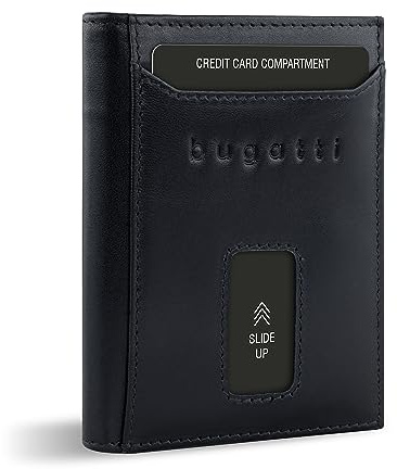 bugatti Secure Slim Mini Börse aus Leder mit RFID-Schutz, Slim Wallet, Kartenetui, schwarz