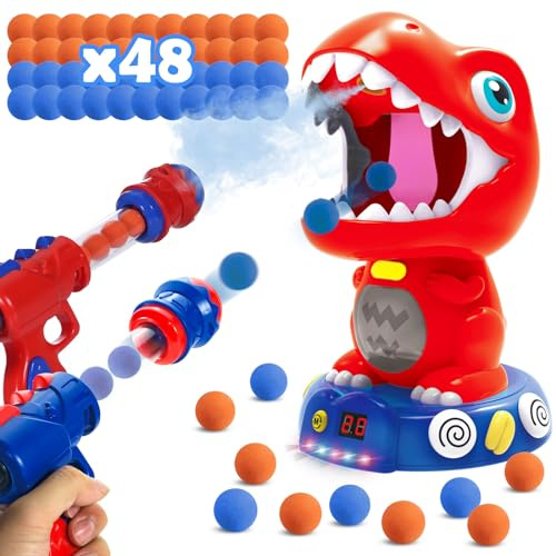 Wrymish Dinosaurie skjutleksak för barn, mobil målskytte spel med 2 softball-leksakspistoler och 48 mjuka bollar, dinosaurieleksaker, julklappar för barn