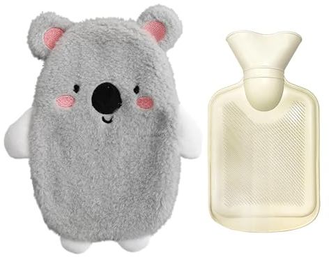 1 botella de agua caliente Koala para invierno, calentador de manos de felpa extraíble, bolsa de agua de PVC con temperatura constante, adecuada para el calor de invierno, bolsa de hielo de verano