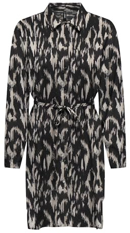 ONLY Onlnova Life Elite L/S T-Shirt Dress AOP Robe, Noir/OOP : 590-Motif Animal Rugueux, L Femme
