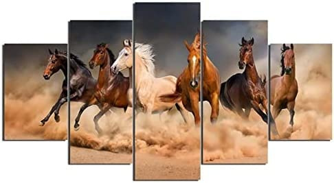 5 Pezzi Animale Cavallo Quadro Su Tela Canvas Quadri Moderni Per Soggiorno Camera Da Letto Cucina Decorazione Da Parete, (Xl/Senza Cornice 150 X 100 Cm) -Ufficio/Hotel/Ristorante/Foto/Post -8M5A+B2V
